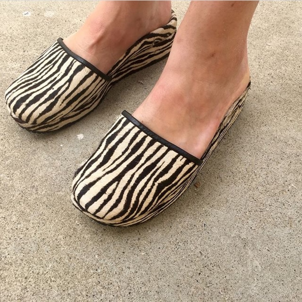 Black and white calf hair mules platform sandals